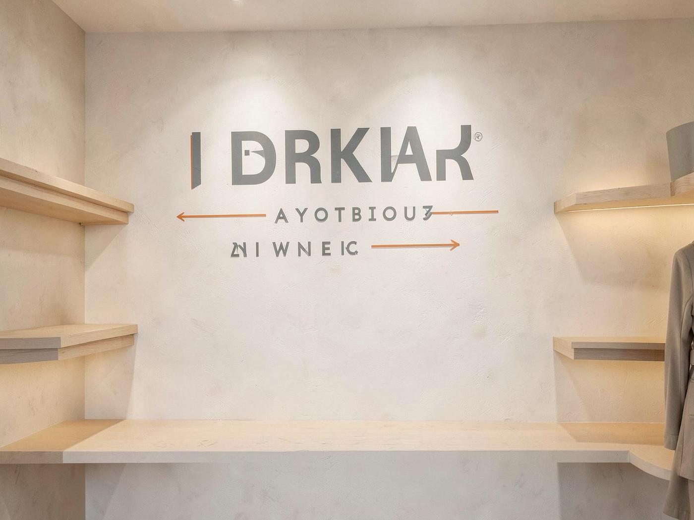 Mur de boutique avec signalétique et flèches directionnelles imprimées